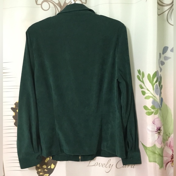 DRESS BARN WOMEN’S GREEN MICRO SUEDE FRONT ZIP JACKET SIZE MEDIUM - Picture 6 of 6